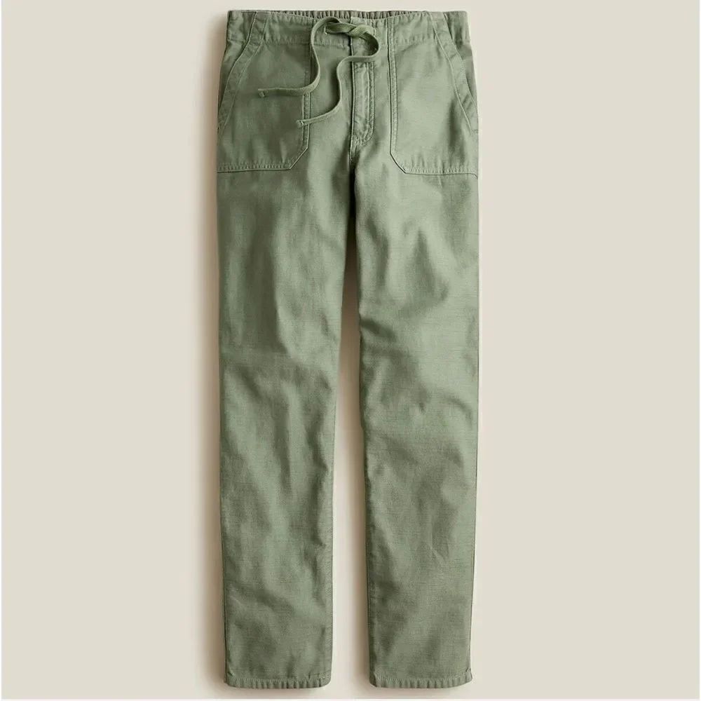 J. Crew | Tie-Waist Camp Pant in Pale Cypress Olive Green | MT Medium Tall